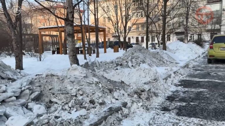 ❄️ Во дворах Уссурийска продолжают ликвидировать последствия снегопада